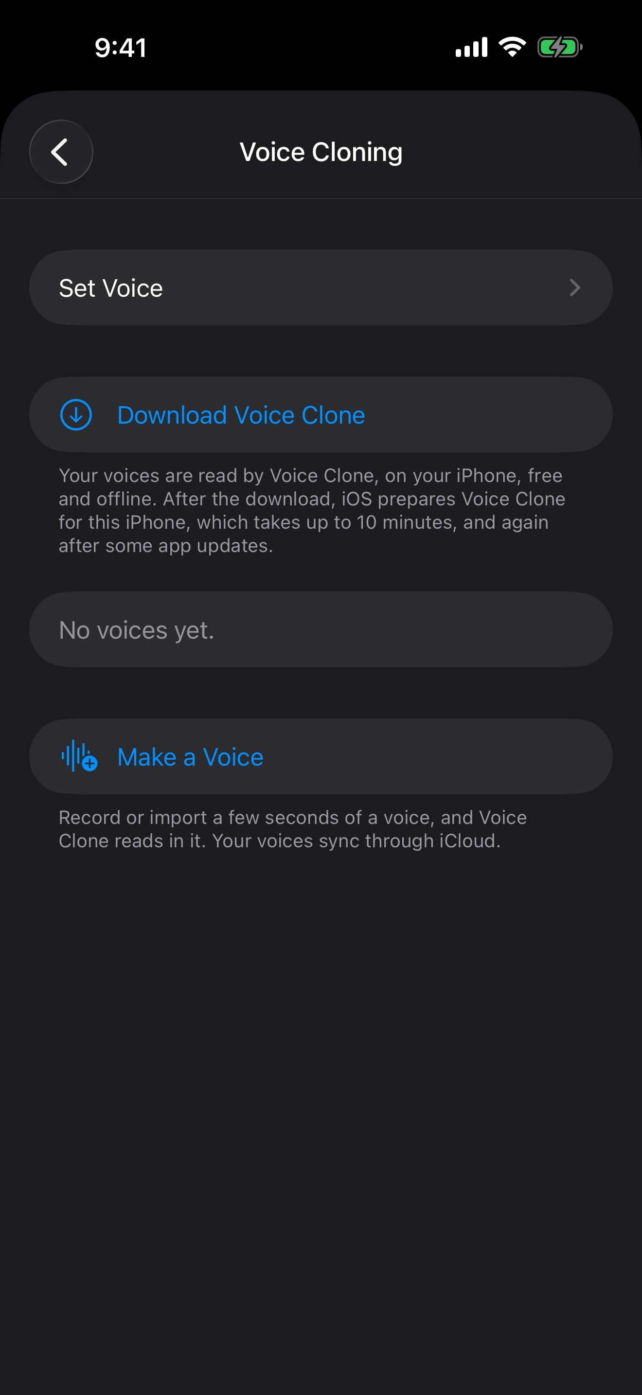 Voice Cloning: Set Voice, Download Voice Clone, and Make a Voice.